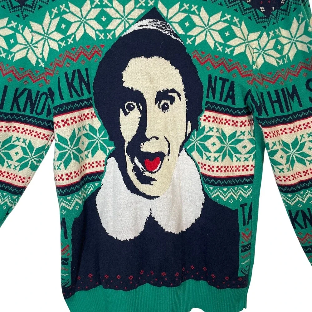 Elf Celebrate Together Sweater Mens Medium Green Santa I Know Him Ugly Christmas
